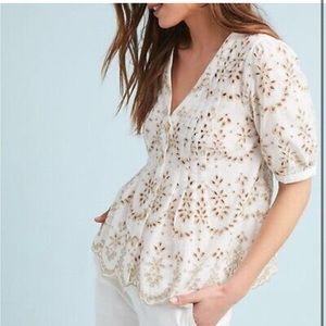 Anthropologie Embroidered White Blouse